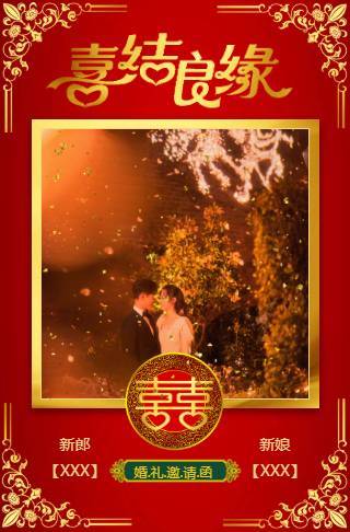 喜庆中式红色婚礼电子请柬邀请函