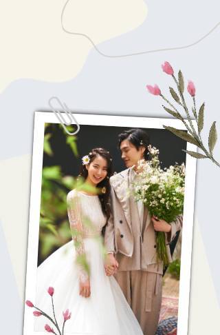 简约手绘花束婚礼邀请函长页邀请函